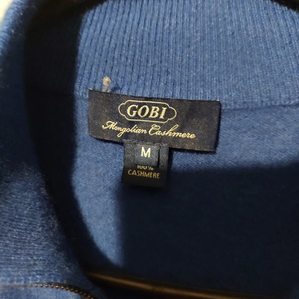 Gobi Mongolian Cashmere Blue Sweater M Full Zip Cardigan Ouiet Luxury Cabincore